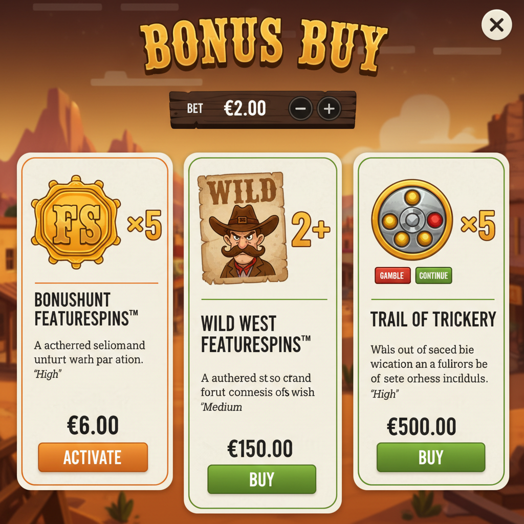 Le Cowboy Bonus Buy-meny med fyra olika alternativ