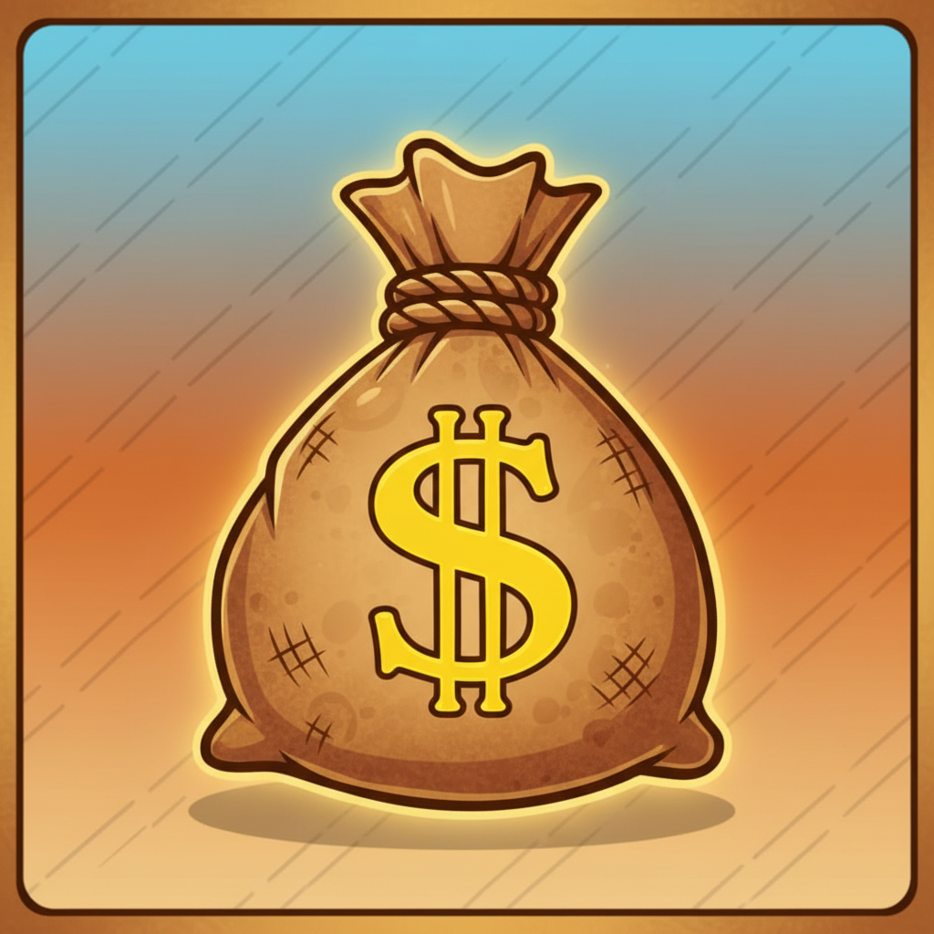 Loot Bag-symbolen i Le Cowboy – brun säck med dollartecken som samlar myntvärdena
