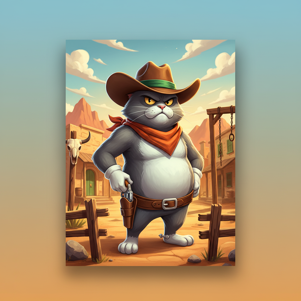 Le Cowboy slot från Hacksaw Gaming – Smokey katten i cowboyhatt framför Wild West-stad
